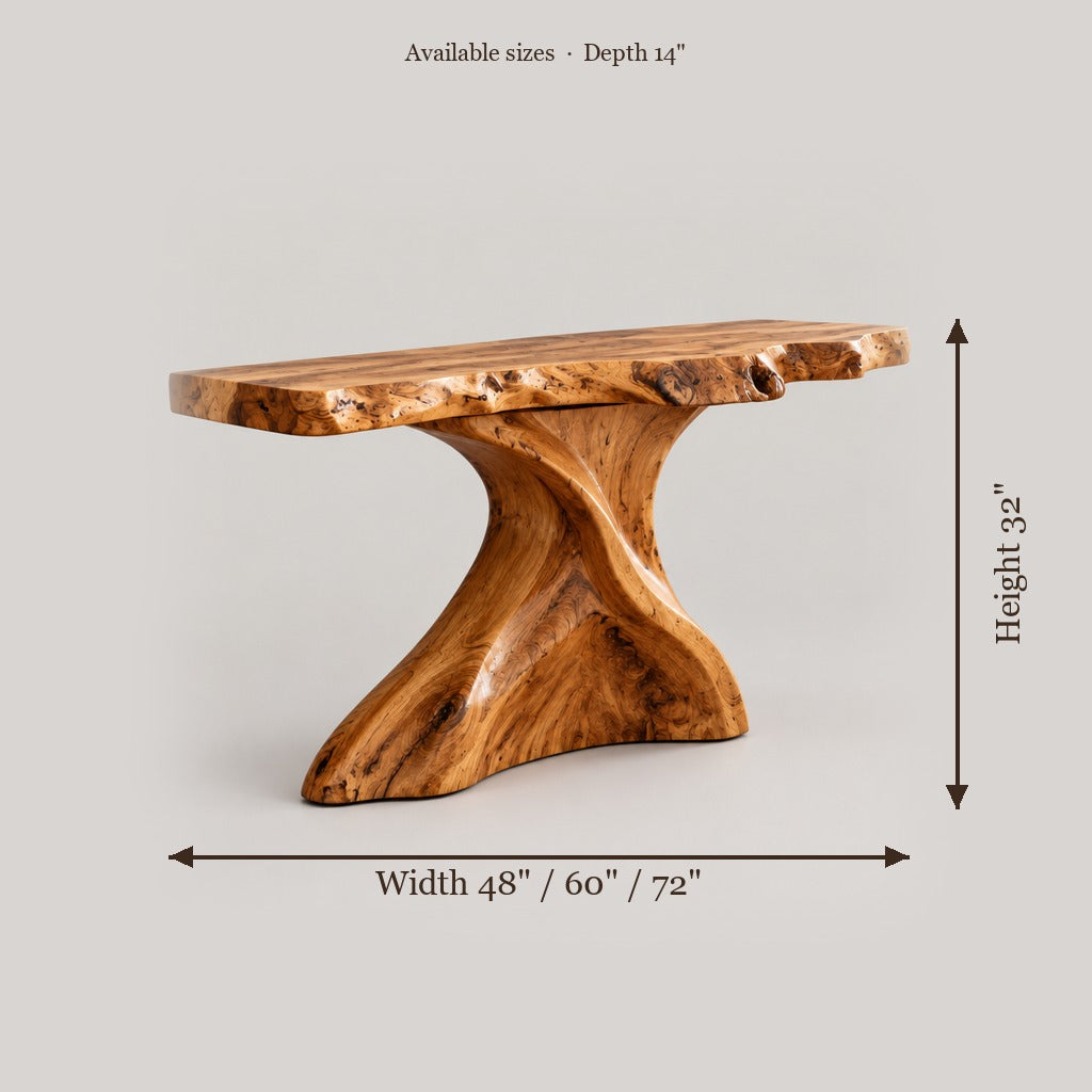 Riverbend Live-Edge Sculpted Console size chart
