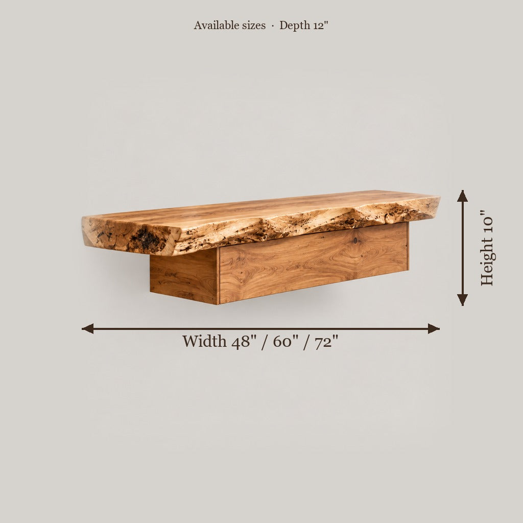 Riverbend Live-Edge Floating Console size chart