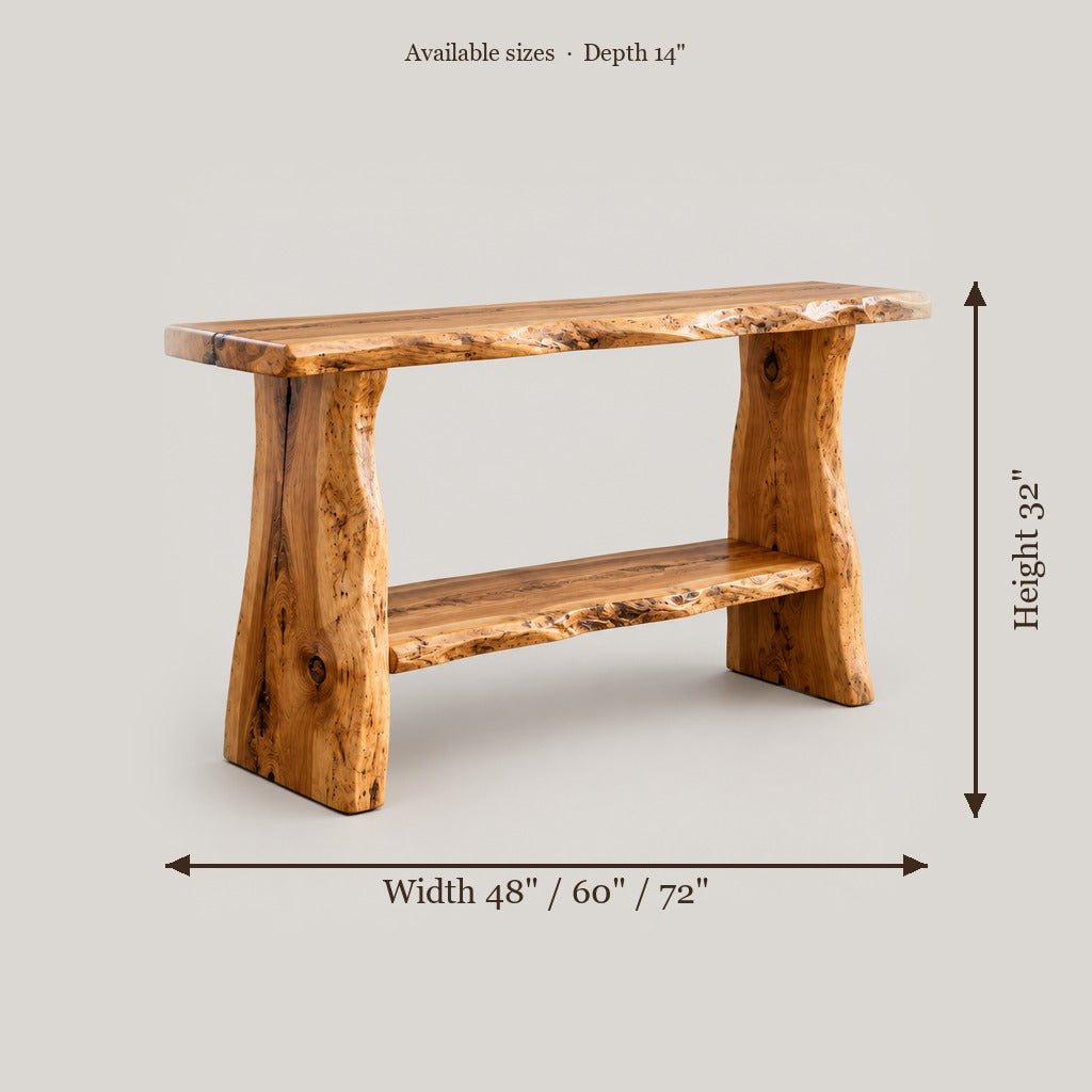 Riverbend Live-Edge Console with Lower Shelf size chart