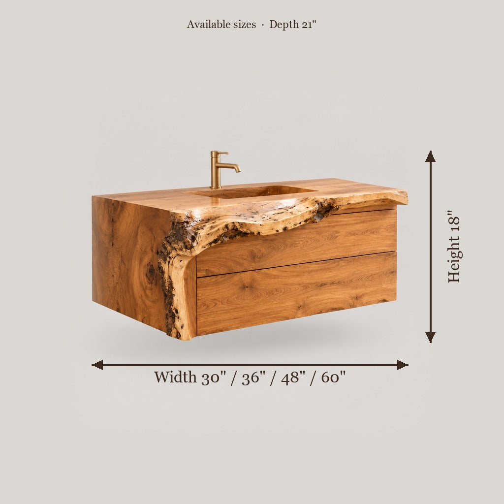 Riverbend Live-Edge Drawer Vanity size chart