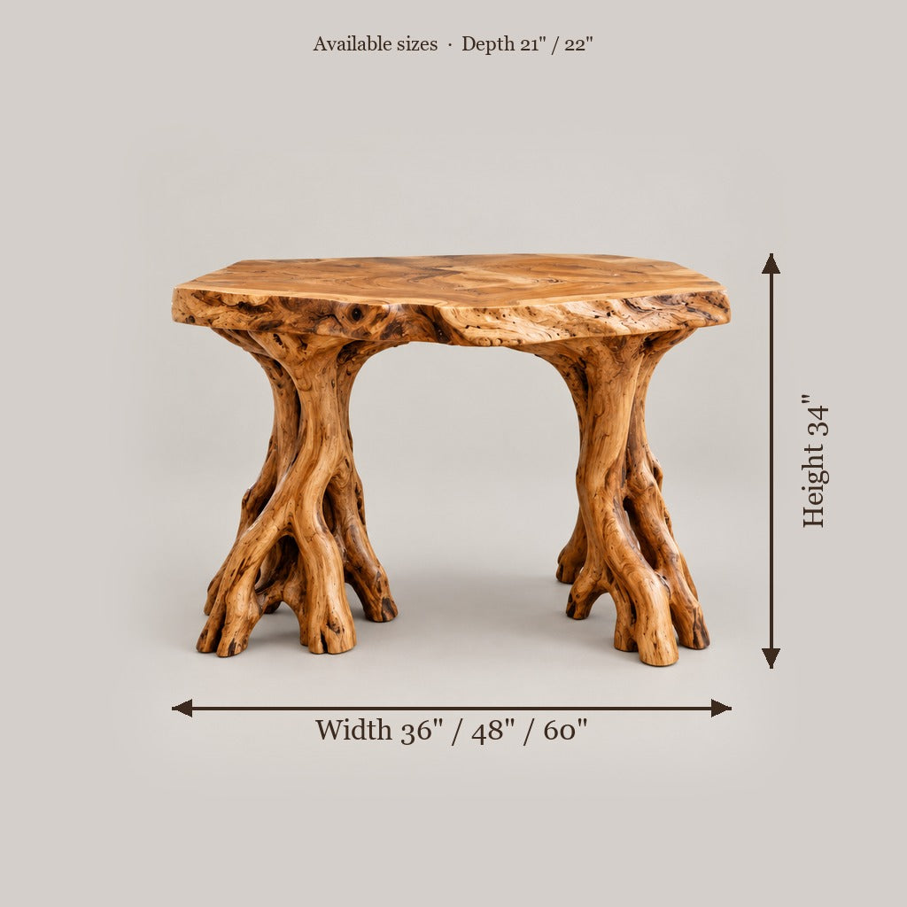 Riverbend Live-Edge Root-Leg Vanity size chart