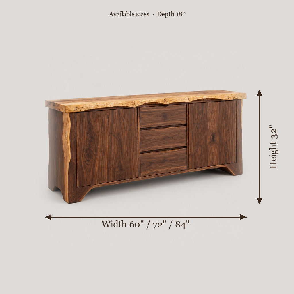 Riverbend Live-Edge Sideboard size chart