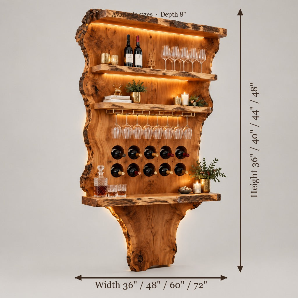 Riverbend Live-Edge Wine Bar Wall size chart