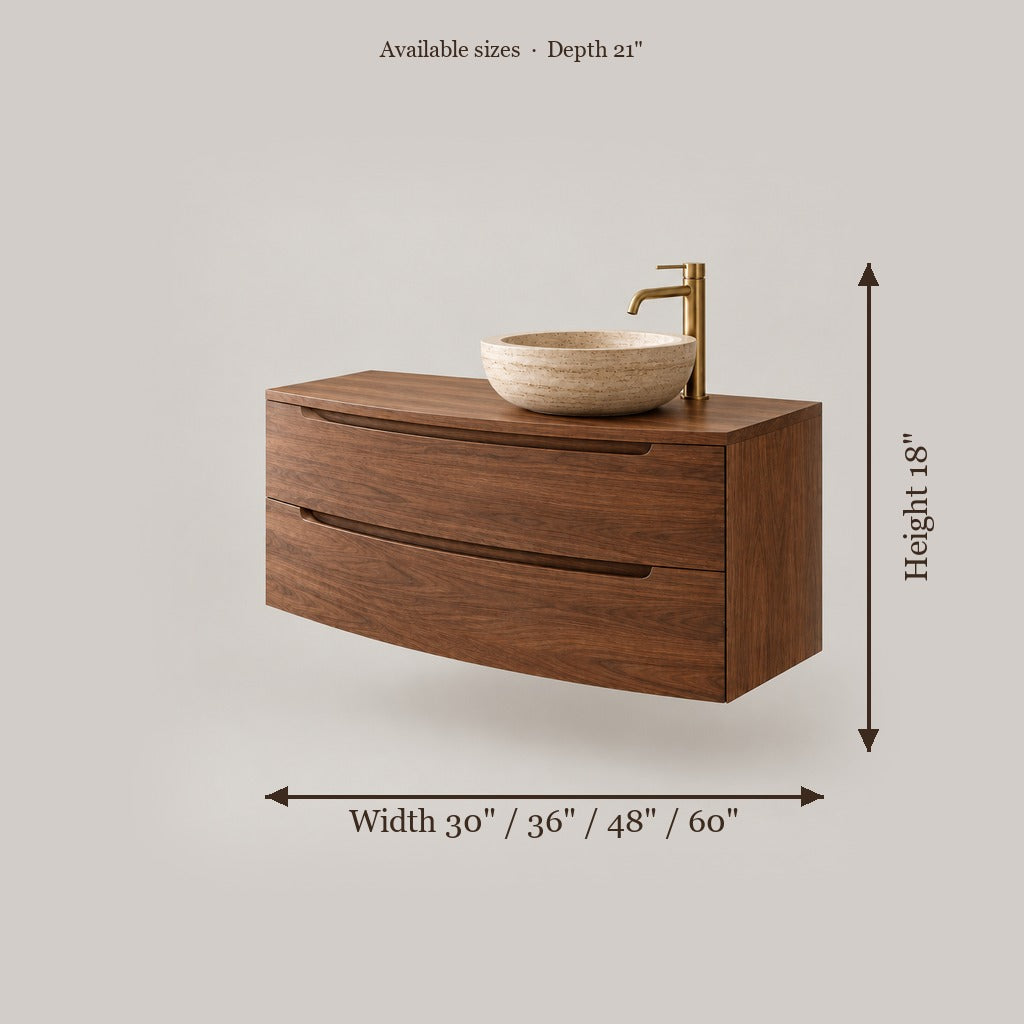 Sora Curved Floating Vanity size chart