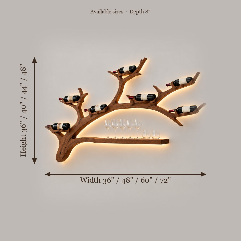 Rowan Branch Wine Wall with Light size chart