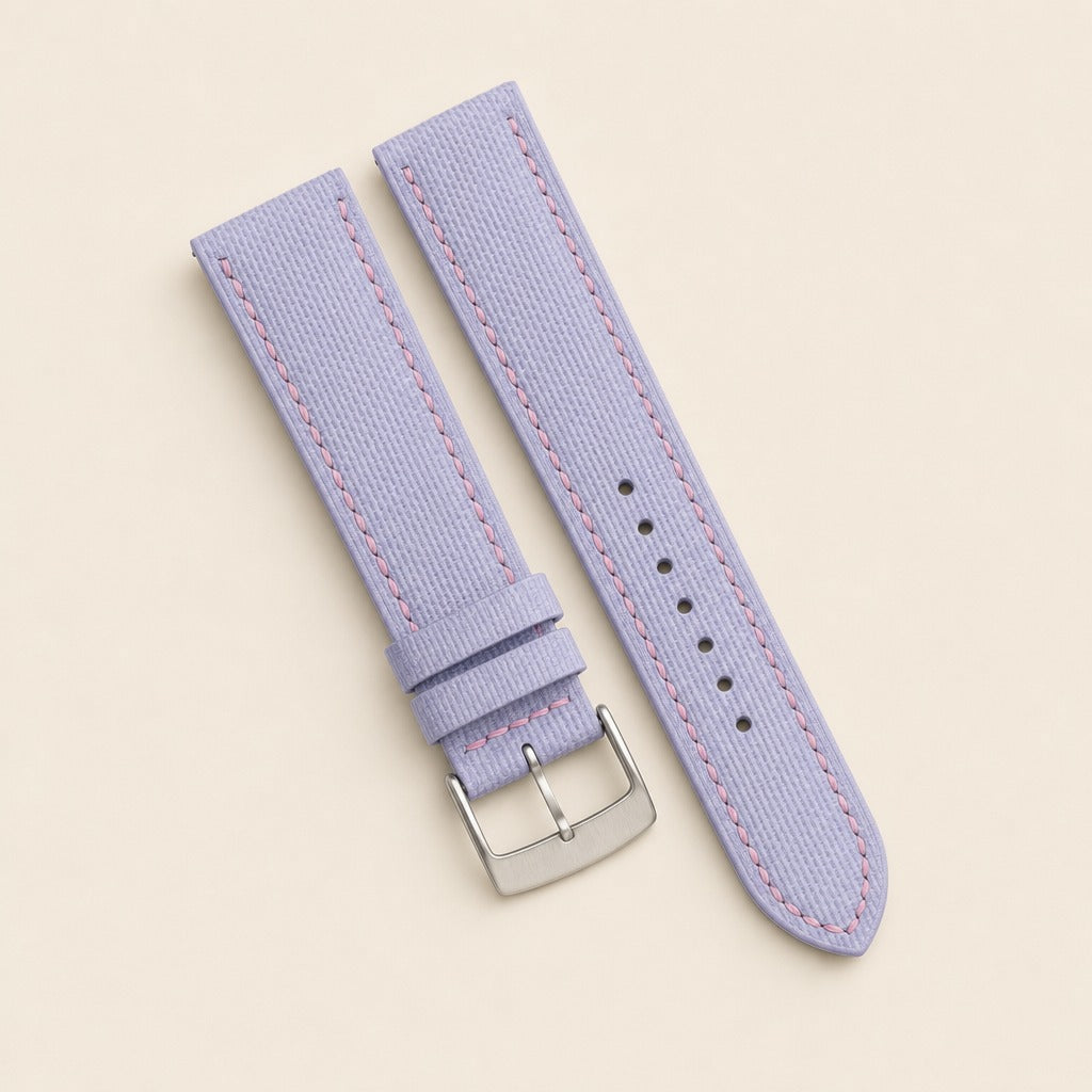 Purple Sailcloth Rubber Watch Strap leather watch strap, flat lay