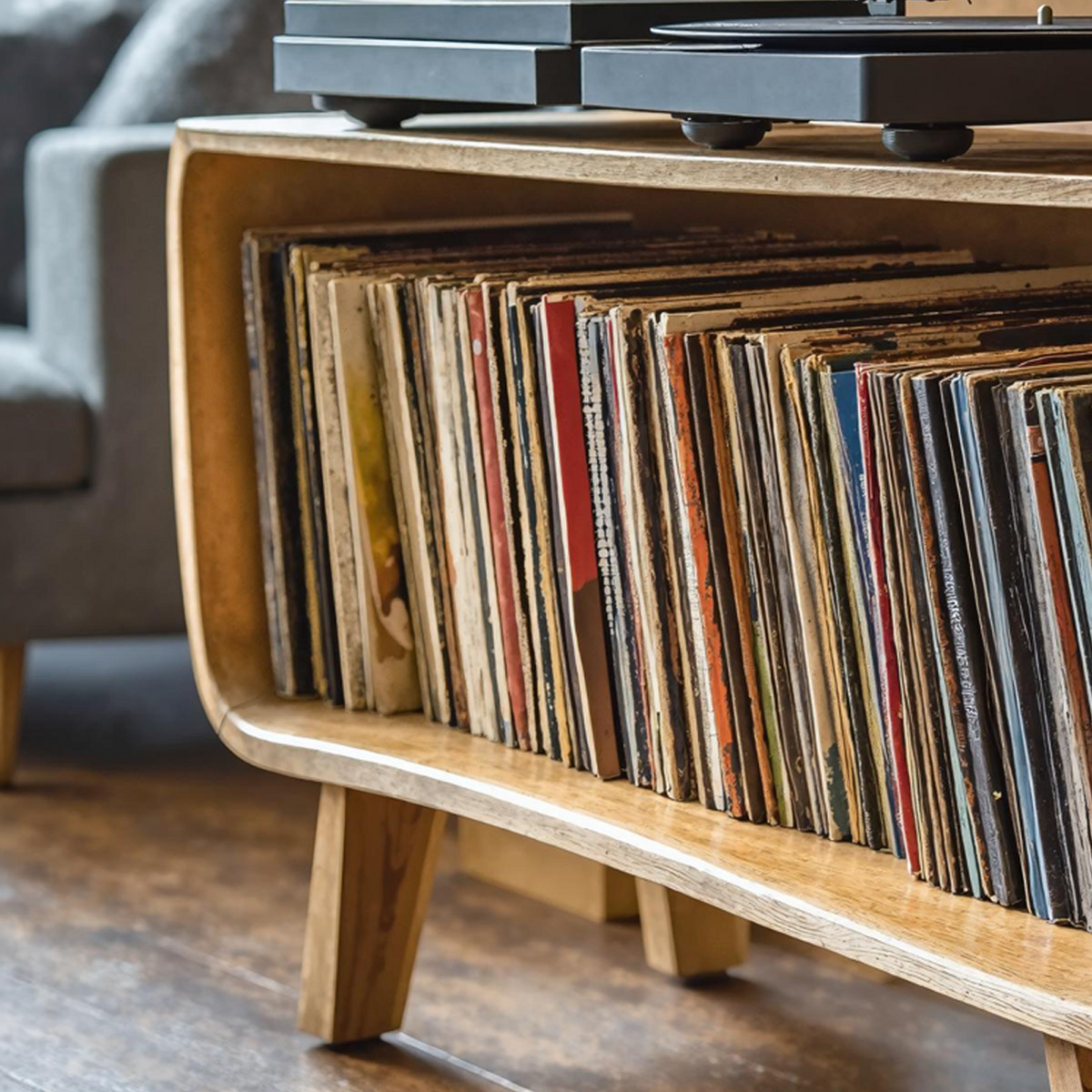 Solid Wood Record Player Stand with Open Vinyl Storage - view 3