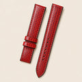 Red & Black Lizard Leather Watch Strap leather watch strap, flat lay