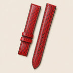 Red & Black Lizard Leather Watch Strap leather watch strap, flat lay