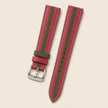 Red & Forest Green Suede Leather Watch Strap leather watch strap, flat lay
