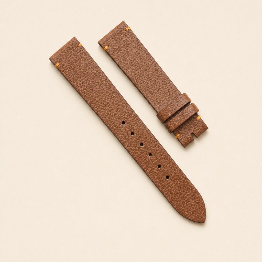 Red Brown Epsom Leather Watch Strap leather watch strap, flat lay