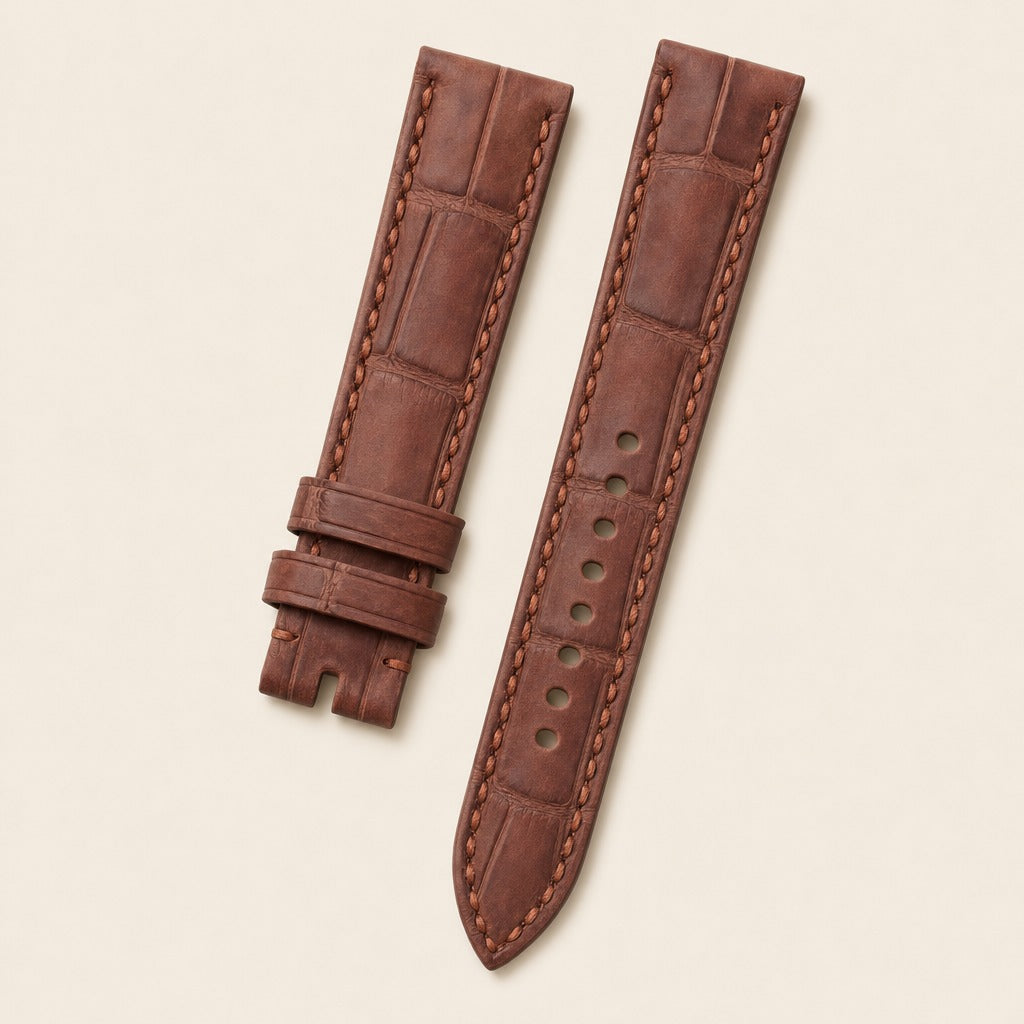 Red Brown Nubuck Leather Watch Strap leather watch strap, flat lay