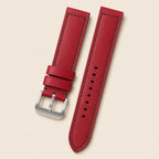 Red Vachetta Leather Watch Strap leather watch strap, flat lay