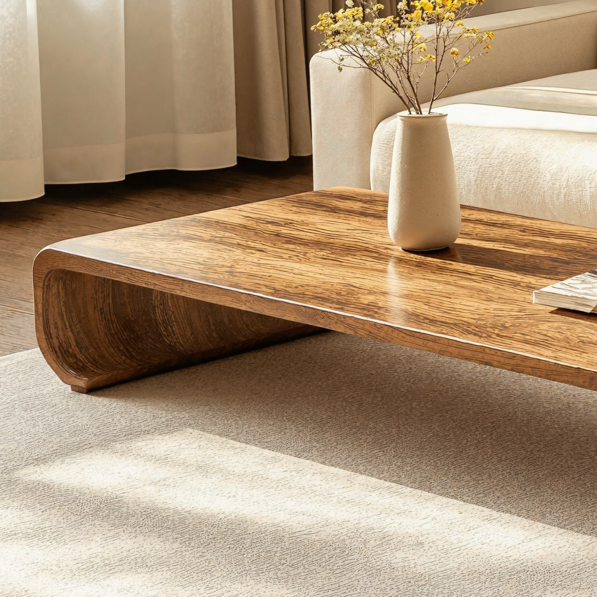 Minimalist Natural Wood Coffee Table with Low Profile Legs - view 3