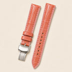 Salmon Pink Alligator Leather Watch Strap leather watch strap, flat lay