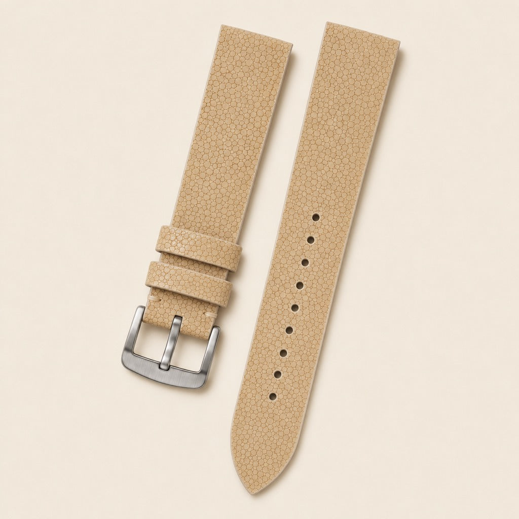 Sand Stingray Leather Watch Strap leather watch strap, flat lay