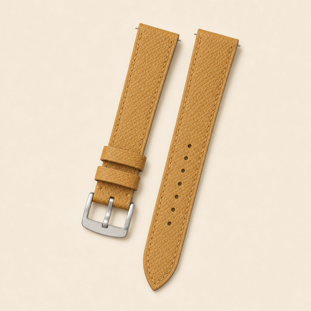 Sesame & Honey Epsom Leather Watch Strap leather watch strap, flat lay