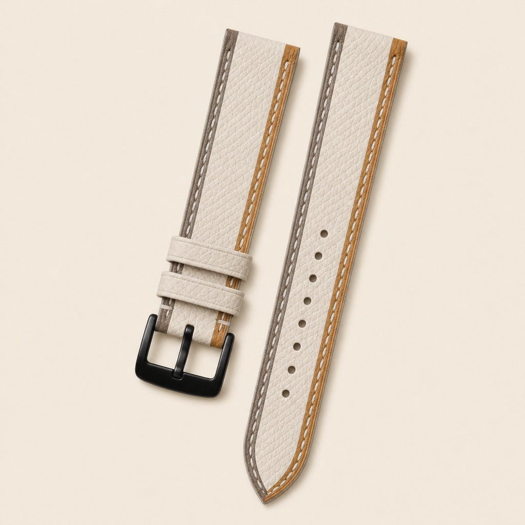 Sesame Epsom Leather Watch Strap leather watch strap, flat lay