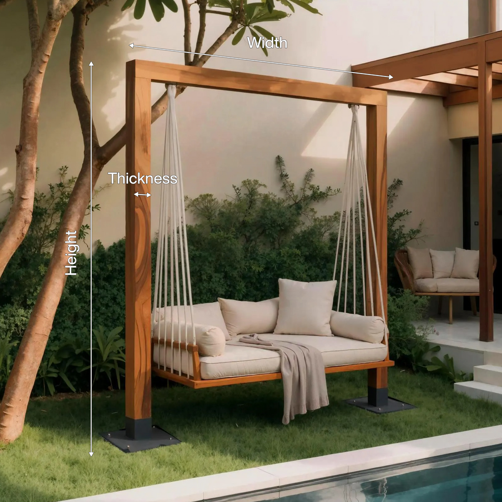 Solid Wood Freestanding Outdoor Daybed Swing with Rope Suspension - view 8