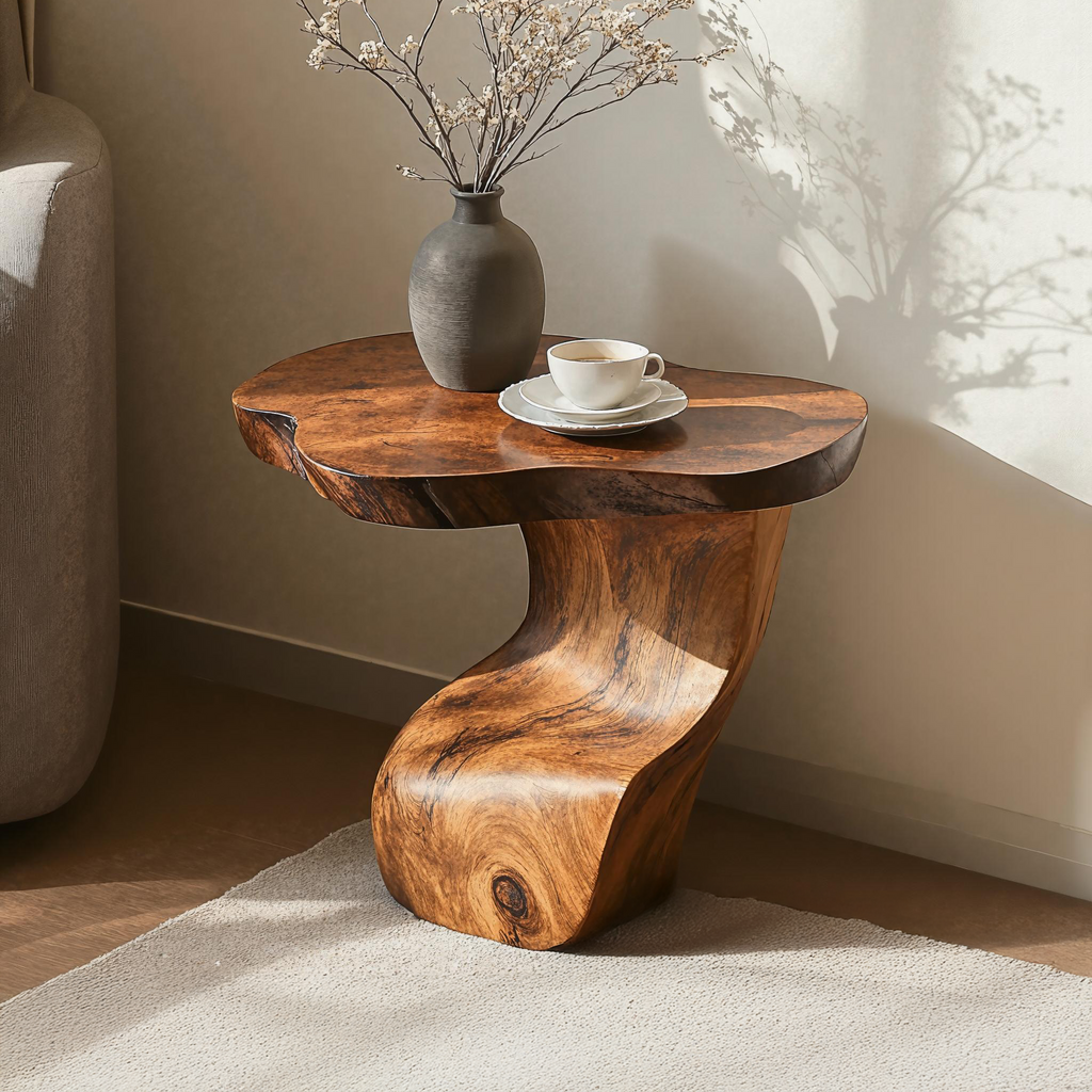 Modern Solid Wood End Table with Wax and Oil Finish