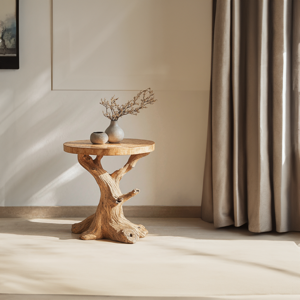 Handcrafted Natural Wood End Table with Wax and Oil Finish - view 2
