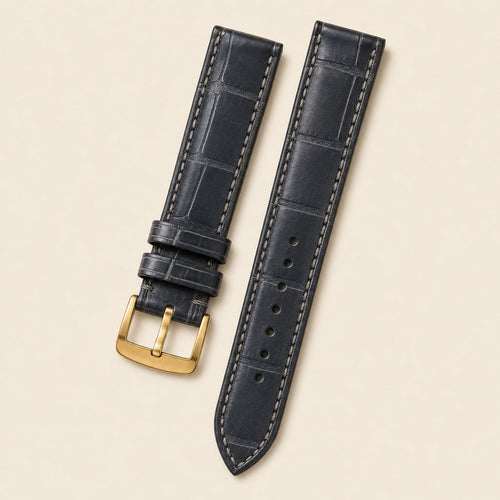 Stone Gray Alligator Leather Watch Strap leather watch strap, flat lay