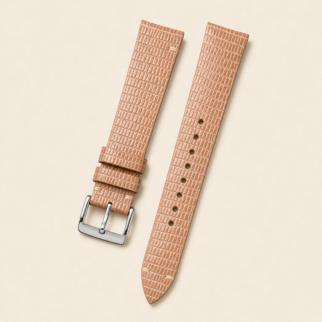 Tan Brown Lizard Leather Watch Strap leather watch strap, flat lay