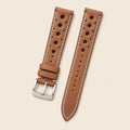 Tan Brown Rally Racing Vachetta Leather Watch Strap leather watch strap, flat lay