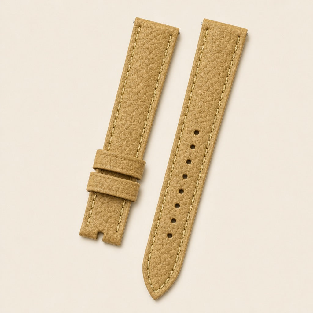 Tan Brown Togo Leather Watch Strap leather watch strap, flat lay
