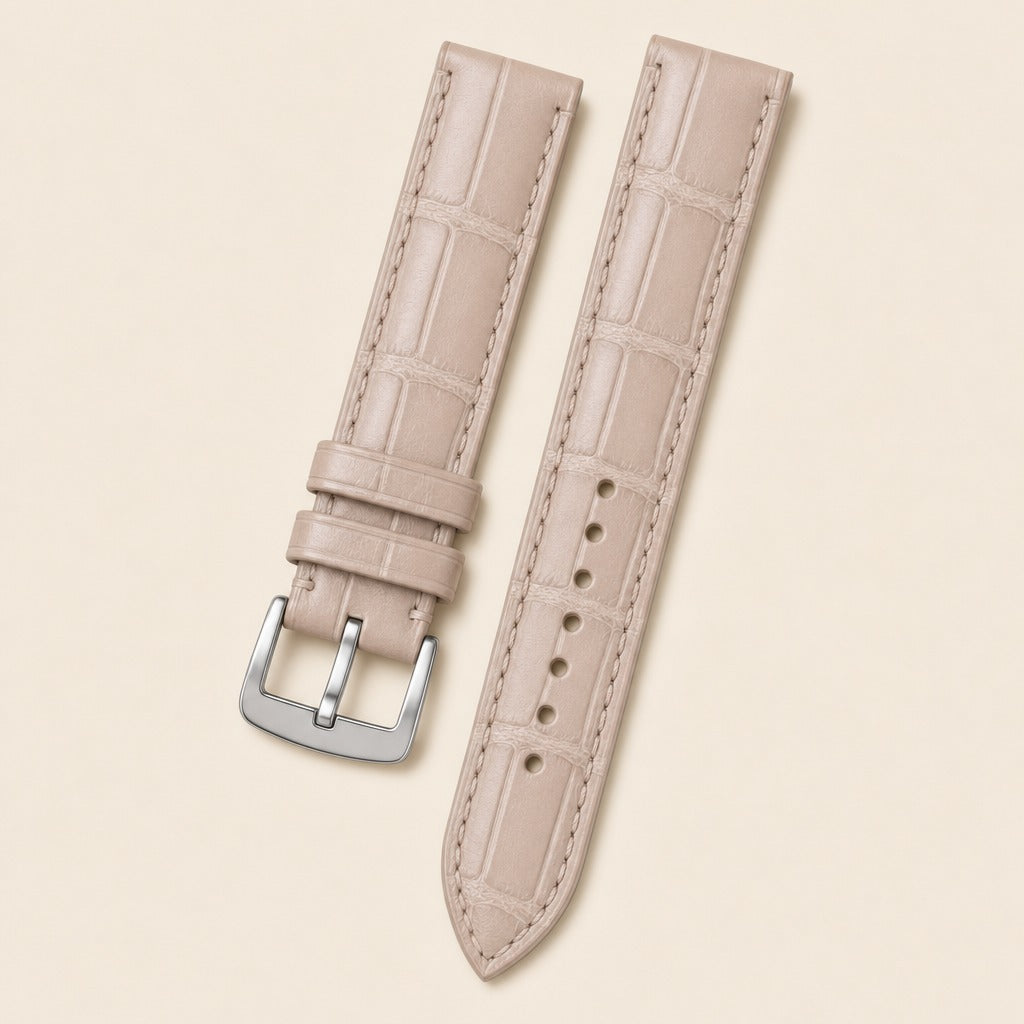 Taupe Alligator Leather Watch Strap leather watch strap, flat lay