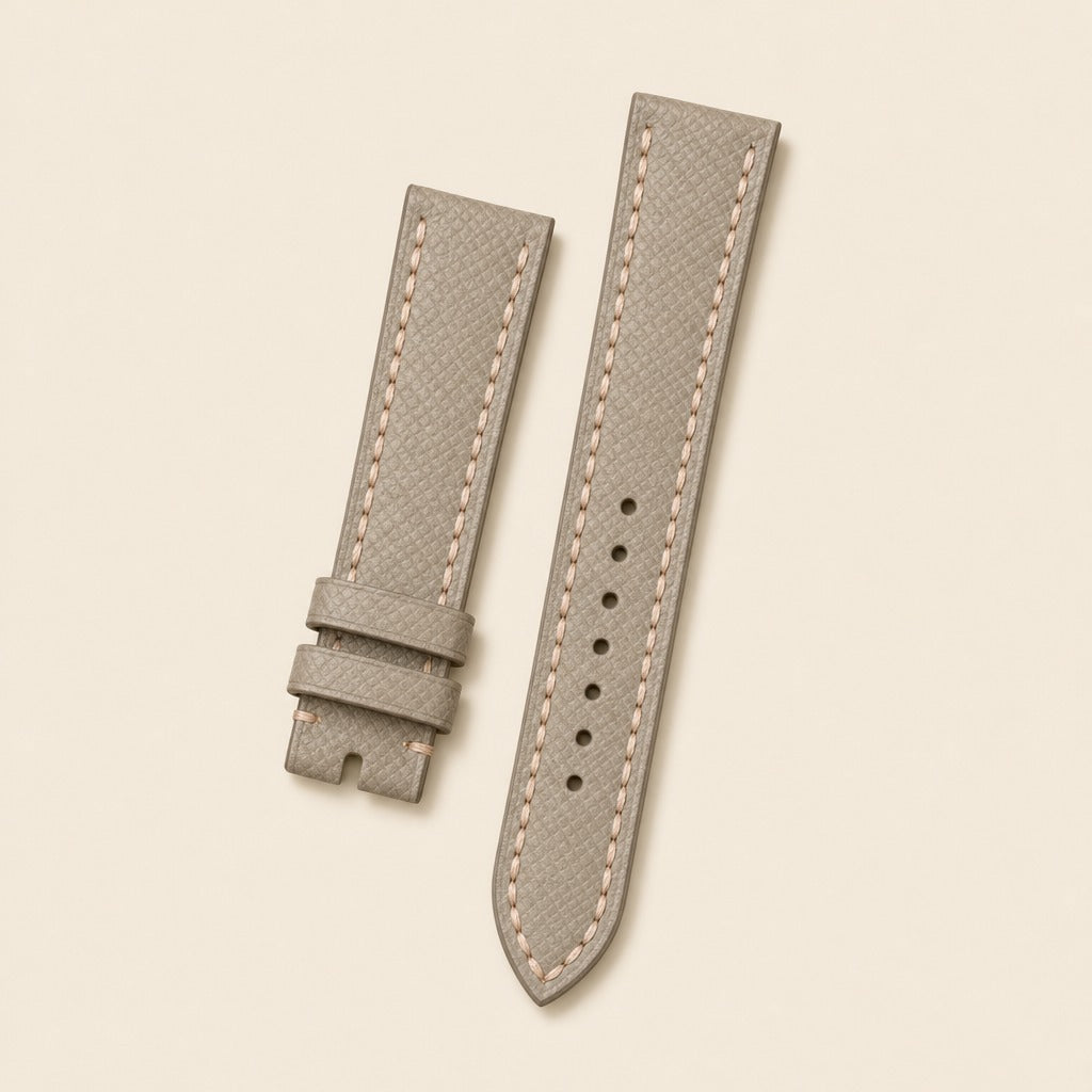 Taupe & Green Epsom Leather Watch Strap leather watch strap, flat lay