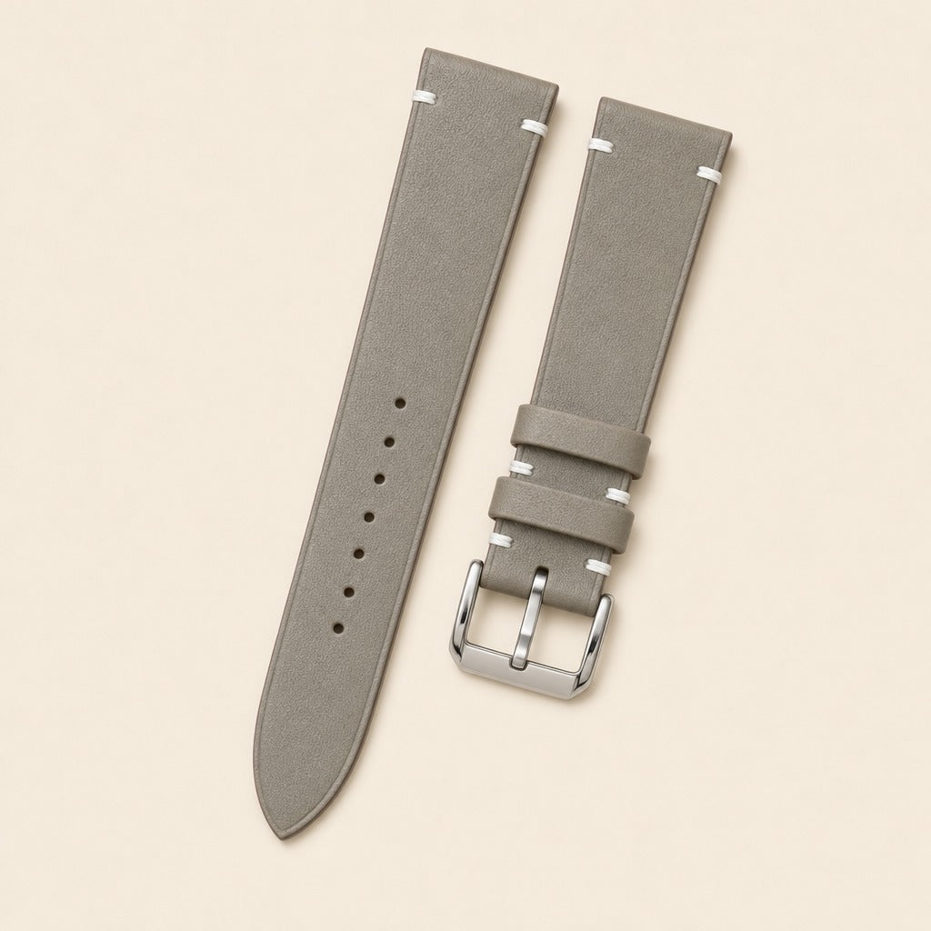 Taupe Swift Leather Watch Strap leather watch strap, flat lay