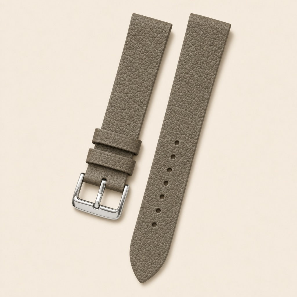Taupe Togo Fixed Bars Leather Watch Strap leather watch strap, flat lay