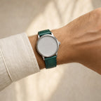 Teal Green Hand-Dyed Patina Leather Watch Strap worn on the wrist