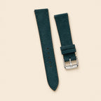 Teal Suede Leather Watch Strap leather watch strap, flat lay