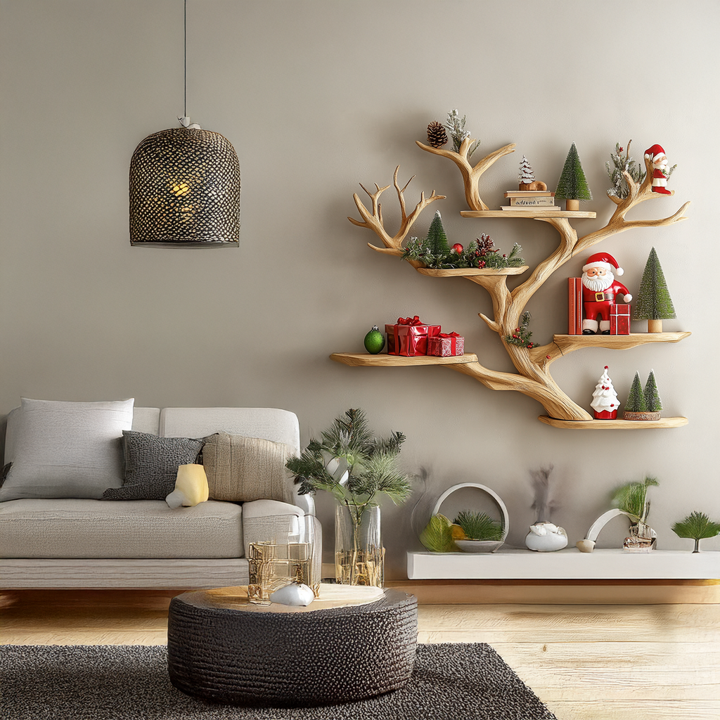Tree Branch Floating Corner Bookshelf in Handcrafted Wood - view 2
