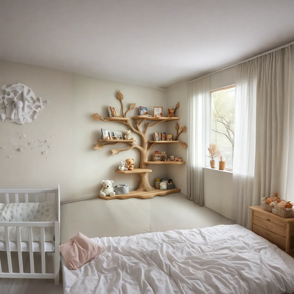 Handmade Natural Wood Tree Bookshelf for Kids and Baby Room - view 2