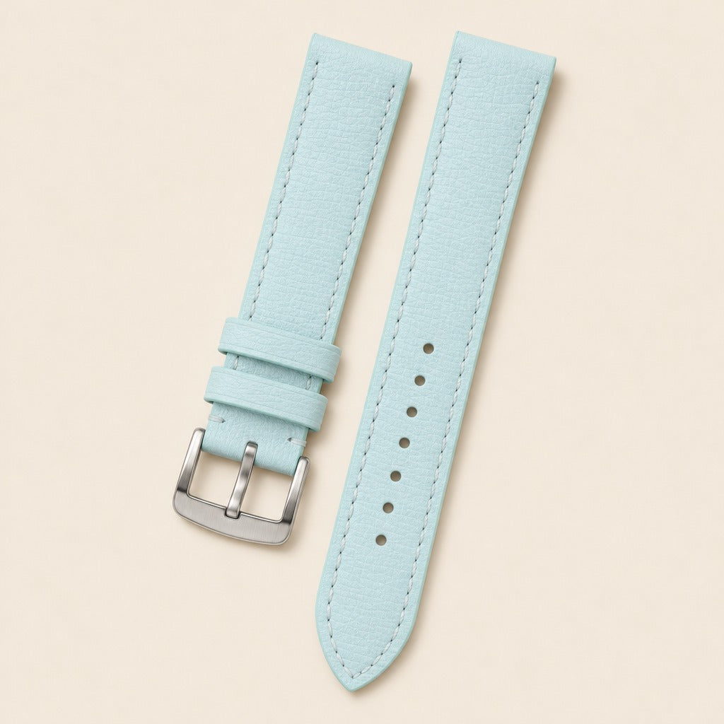 Turquoise Blue Epsom Leather Watch Strap leather watch strap, flat lay