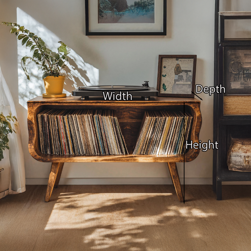 Rustic Natural Wood Record Player Stand in Minimalist Style - view 6