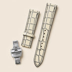 White & Black Alligator Leather Watch Strap leather watch strap, flat lay