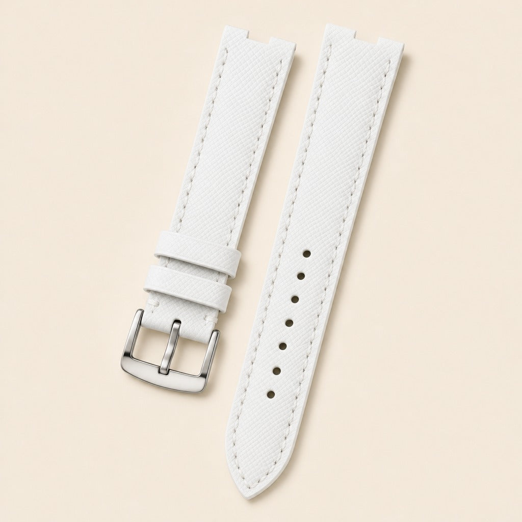 White Epsom Middle Cut Leather Watch Strap leather watch strap, flat lay