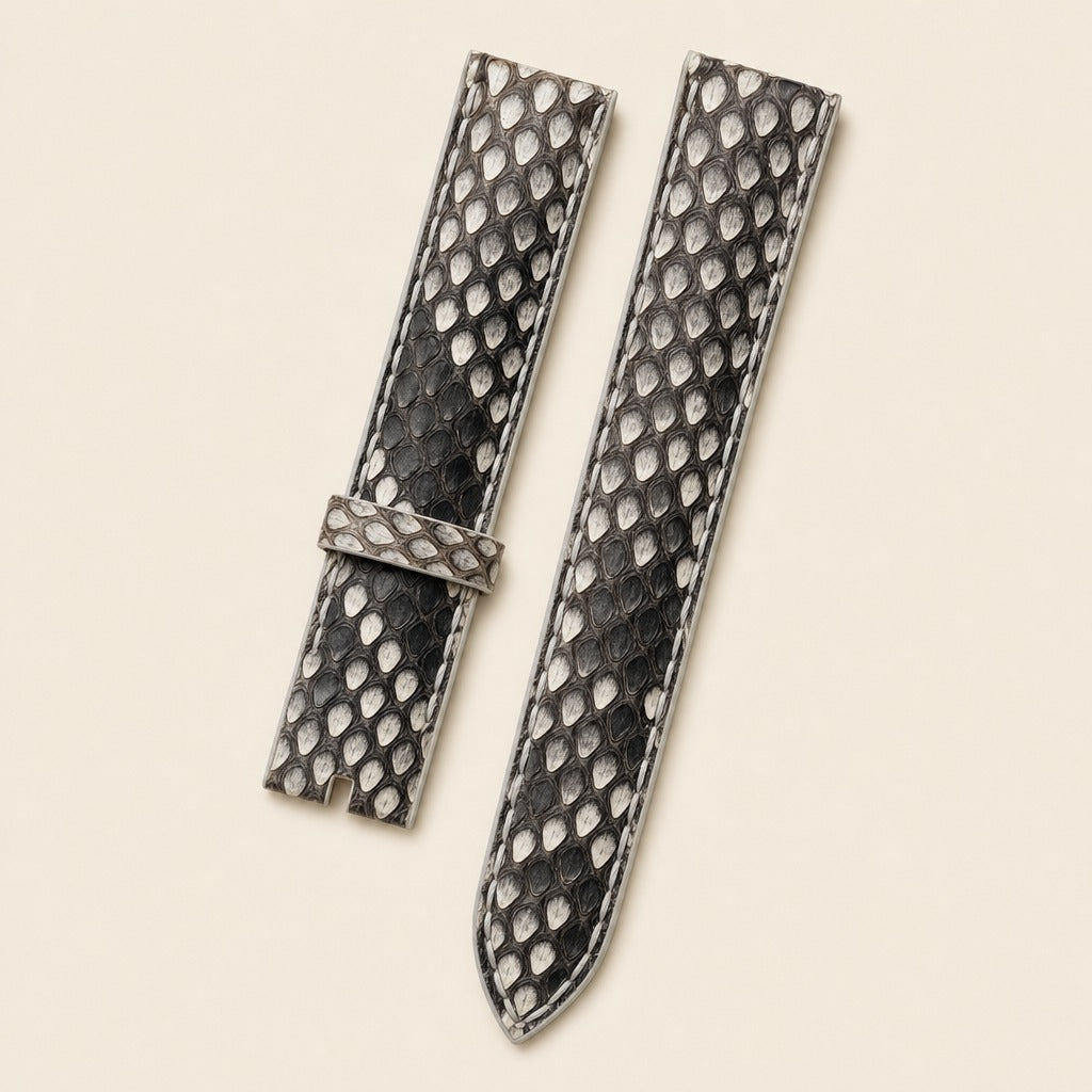 White Natural Python Leather Watch Strap leather watch strap, flat lay