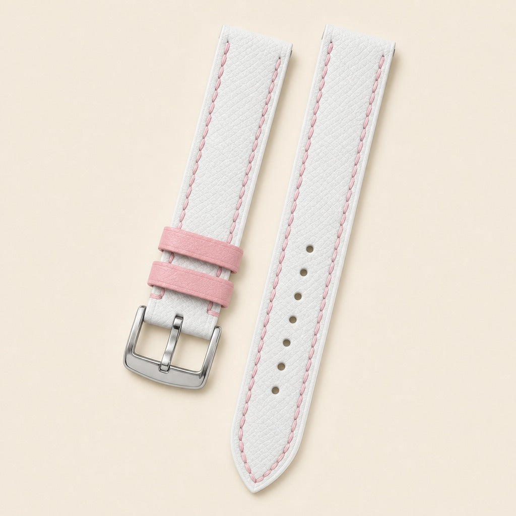 White Pink Epsom Leather Watch Strap leather watch strap, flat lay