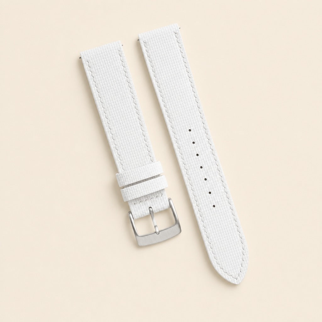 White Sailcloth Rubber Watch Strap leather watch strap, flat lay