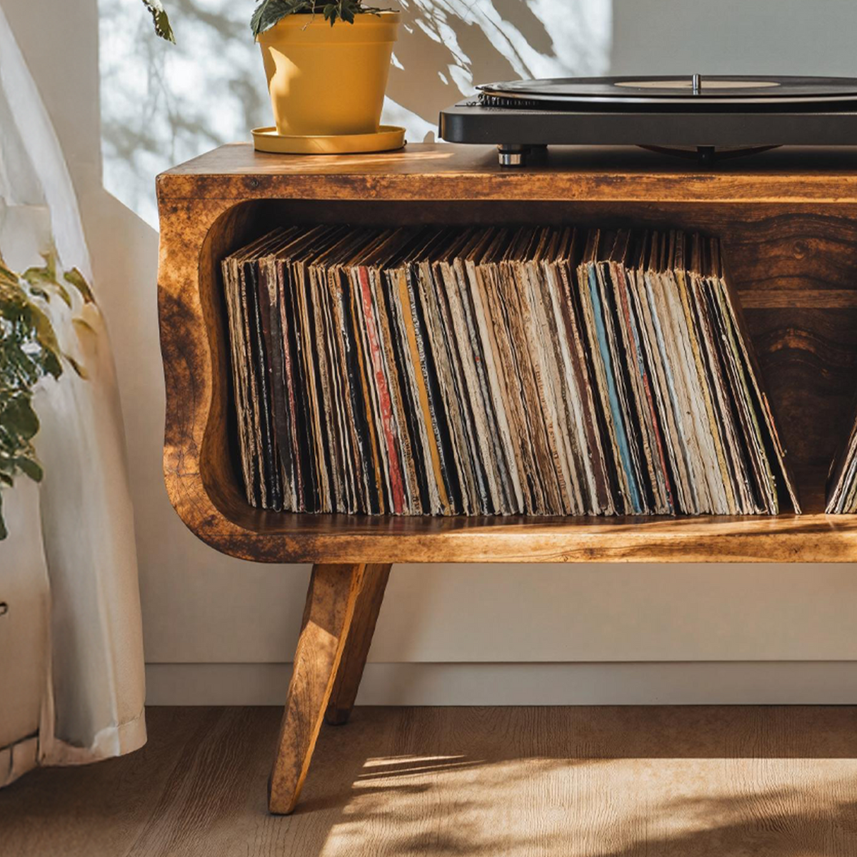 Rustic Natural Wood Record Player Stand in Minimalist Style - view 3