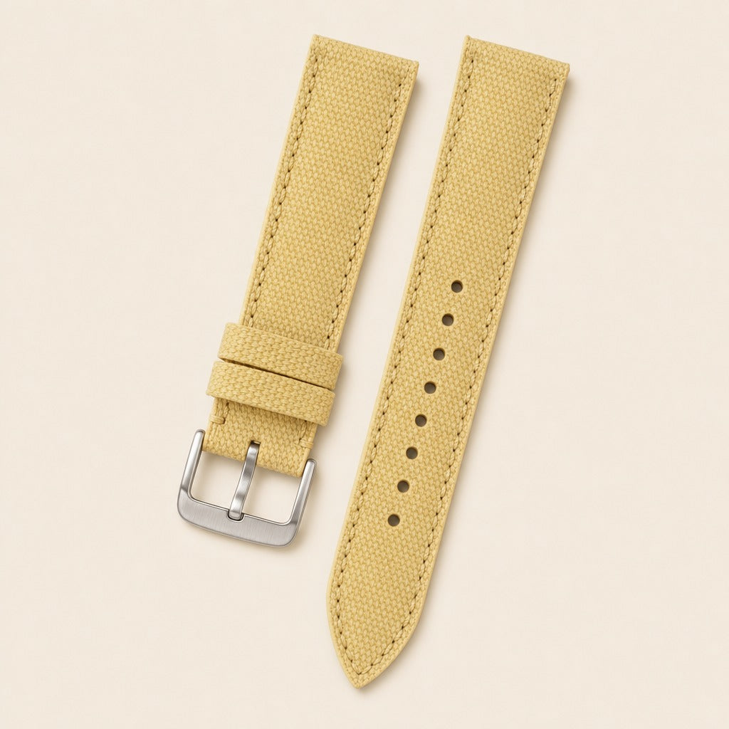Yellow Canvas Watch Strap leather watch strap, flat lay