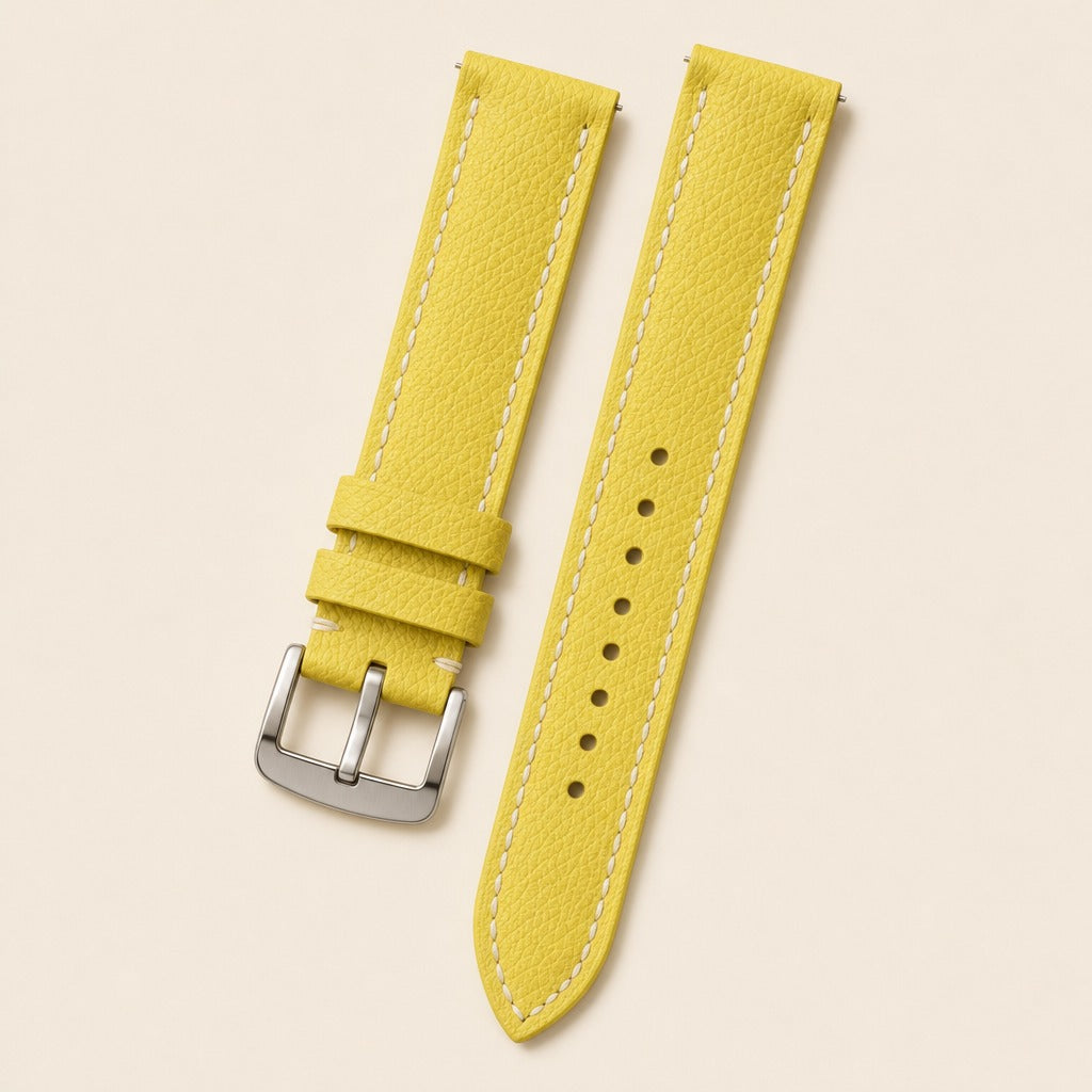 Yellow Epsom Leather Watch Strap leather watch strap, flat lay
