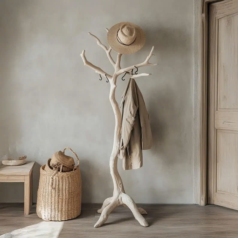 Tree Branch Clothes Rack with Natural Driftwood Hooks