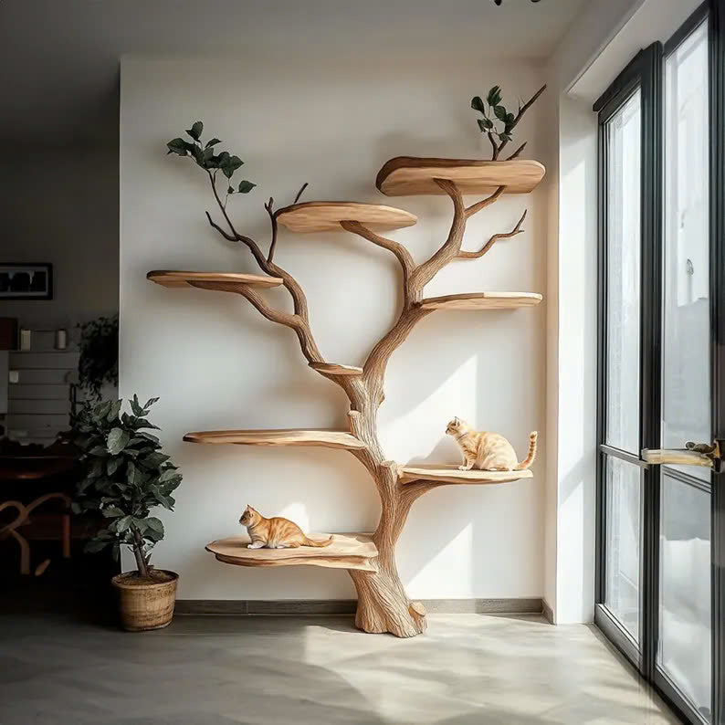 Handmade Large Wooden Cat Tree with Climbing Branches - view 2