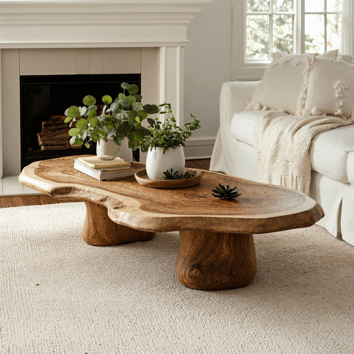 Modern Solid Wood Coffee Table with Natural Oil and Wax Finish